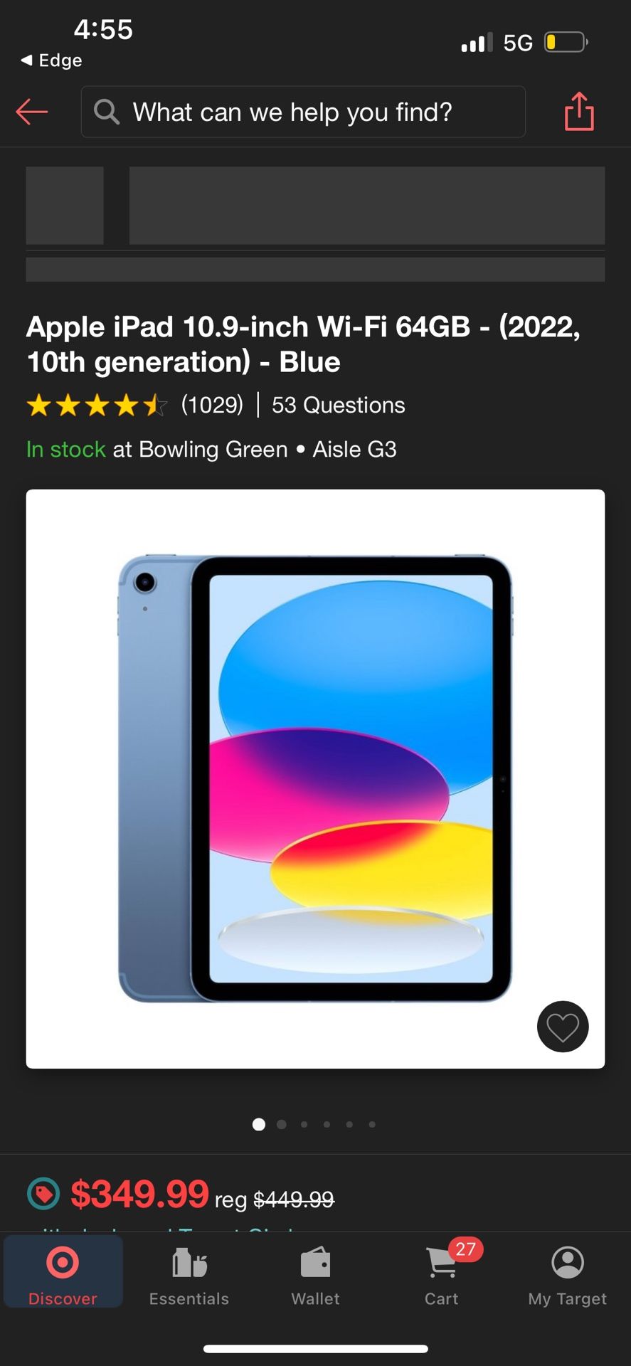 iPad 10.9 Inch 64 GB BLUE