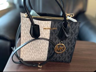 Michael Kors Mercer Medium Two-Tone Logo Crossbody Messenger Black Multi Purse MK NWT