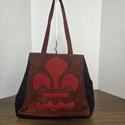 Escada Made In Italy Suede Tote Vintage Brown/Black/Red