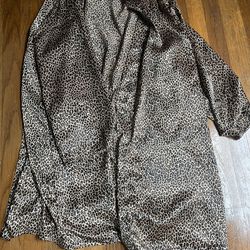 Sexy Women’s Leapord Print Silk Short Robe - XL