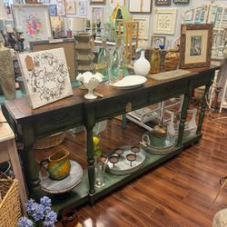 Elegant Extra-Long Rustic Console Table – Statement Entryway Table Distressed Wood & Vintage Charm