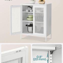 Metal Storage Cabinet with Mesh Doors, Steel Display Cabinets with Adjustable Shelves for Bathroom Home Office, Matte White UOMC002W02