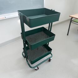 Green Metal 3-Tier Rolling Arts and Crafts Storage Rack Shelf! 17x12x30in