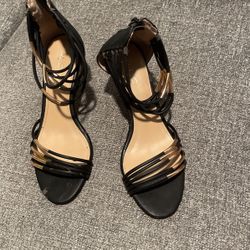 Used Aldo Black Shoes Golden Heel With Straps 
