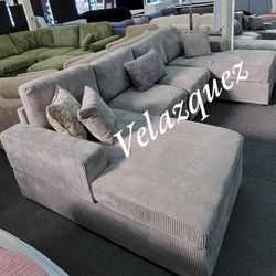 ✅️✅️4 pc fog grey corduroy fabric sectional sofa with double chaise✅️✅️✅️