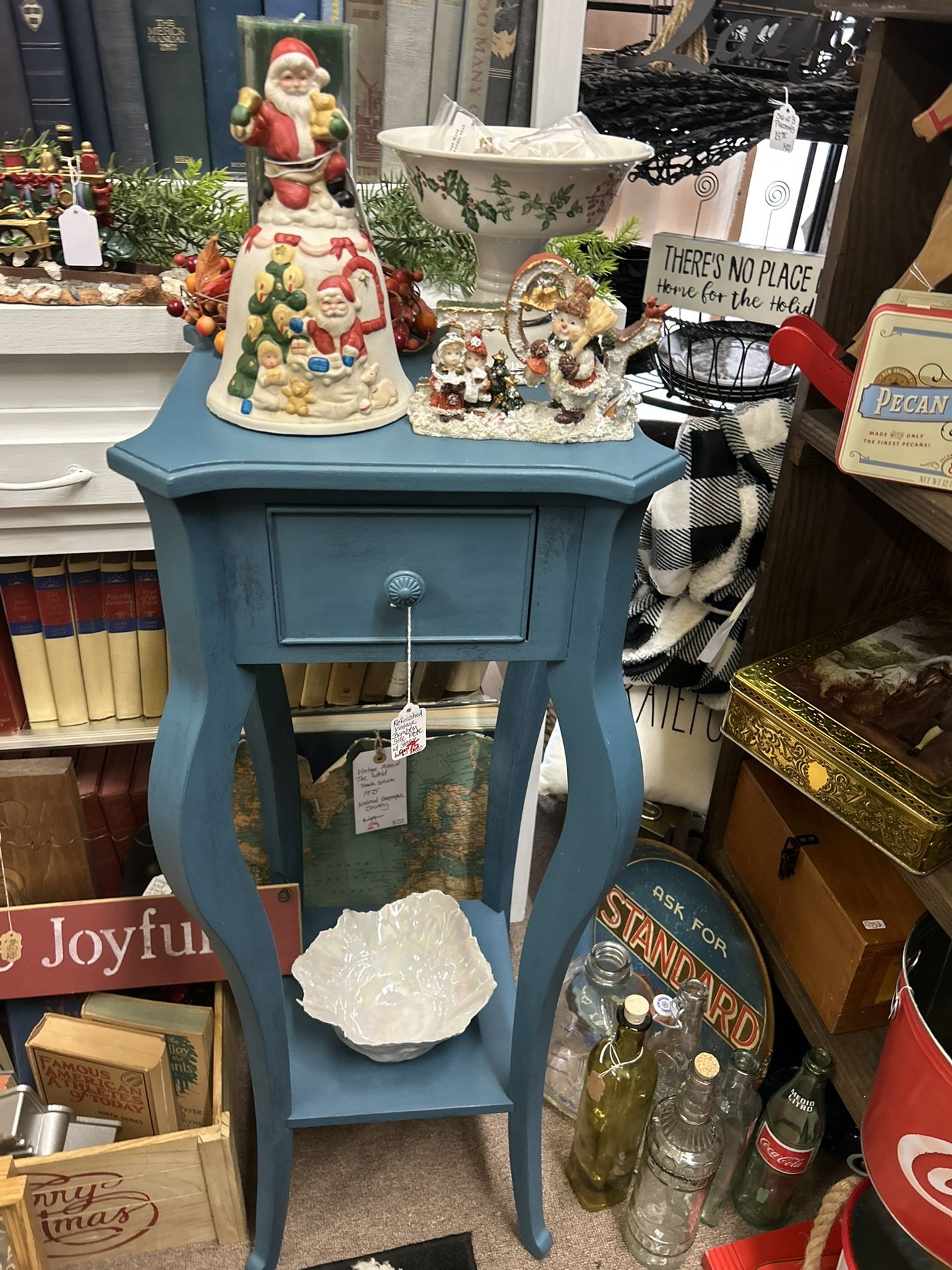 Refinished Vintage Bombay Side Table w/ Drawer & Low Shelf