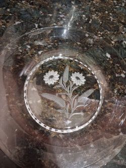 Clear Glass Plate with Etched Floral Design