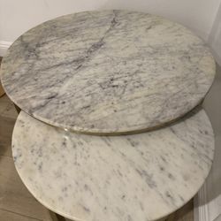 Real Marble Nesting Coffee Tables Set Of 2, Gold Legs