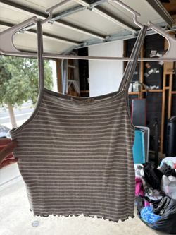 Heart Hips gray and white striped ribbed tank top
