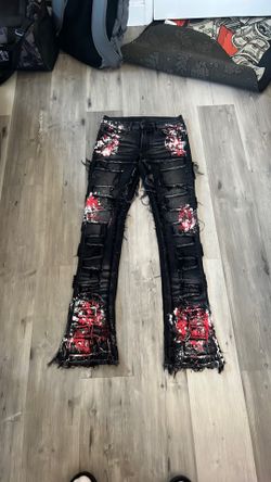 Black & Red Stacked Jeans