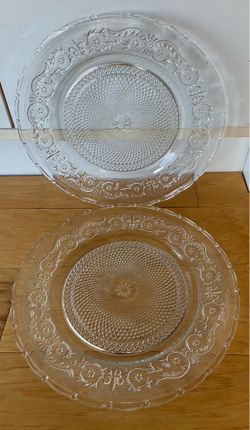 2 Glass serving platters, ornate. Buy both for $25 or $15 each.