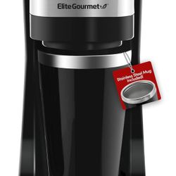 Elite Gourmet EHC114 Personal Single-Serve Compact Coffee Maker Brewer Includes 14Oz. Thermal Travel Mug with Stainless Steel Interior, Compatible wit