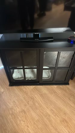 Black TV Stand with Glass Door Cabinet