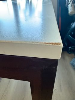 Crate and Barrel Parsons White Top Brown Frame Dining Table Desk