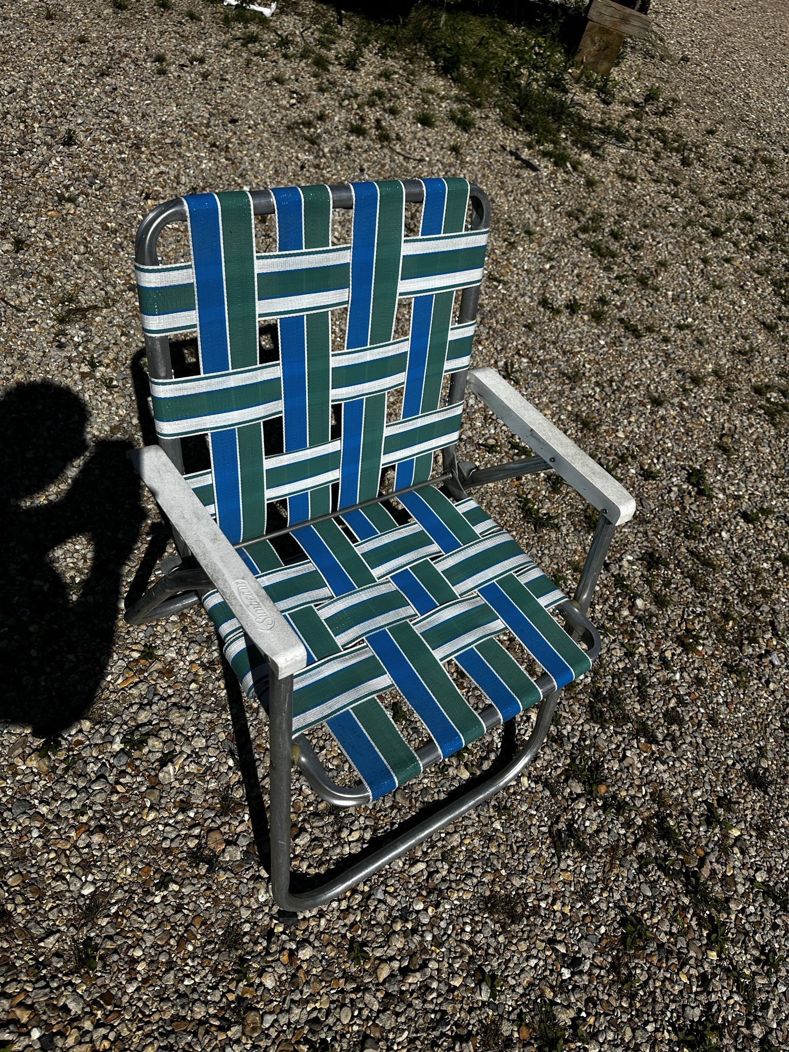 Blue and green aluminum chair