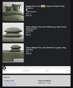 New Unused Pottery Barn Belgian Flax Linen King Duvet with Sheet Set and 4 Pillow Cases - Dark Forest