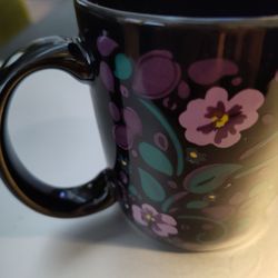 Black Stoneware Mug with Purple Blue Green Floral