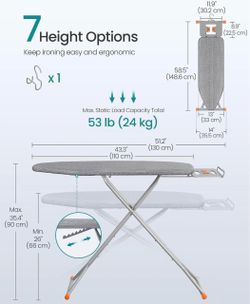 SONGMICS Ironing Board Retractable Rest Foldable Iron Board - Gray