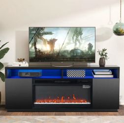 Modern Electric Fireplace TV Stand w/ LED Lights & Storage – Black
