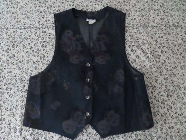 rare vintage grigsbys ragdoll floral denim vest made in usa L