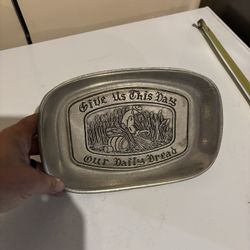 Give Us This Day Our Daily Bread Plate Wilton RWP Silver Pewter Platter -Vintage