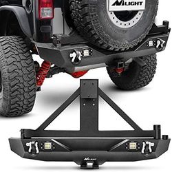 Nilight Rear Bumper & Spare Tire Rack & Hitch Receiver w/2 LED Lights Compatible for 2007-2018 Jeep Wrangler JK for 2007-2018 Jeep Wrangler JK & Unlim
