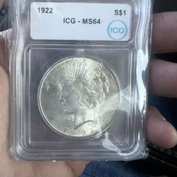 1922 ICG MS 64 Peace Dollar 