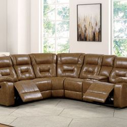 Brand New Brown Leather Reclining Sectional Sofa