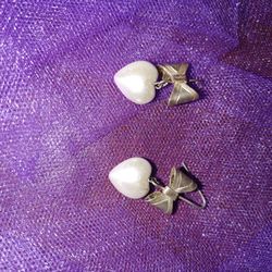 Simulated Heart Shaped Pearl And Sterling Earrings