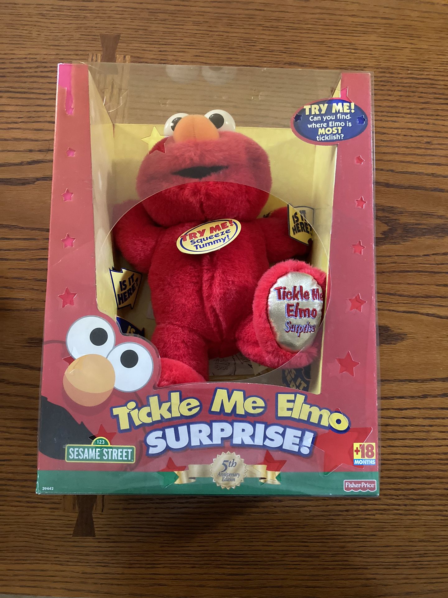 Vintage Red Tickle Me Elmo Surprise Sesame Street 5th Anniversary Fisher Price