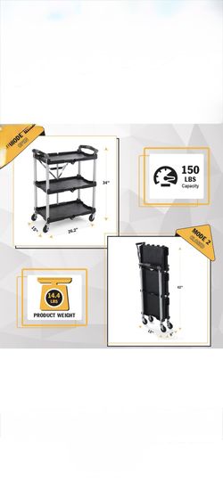 Olympia Tools 85-188 Pack-N-Roll Folding Collapsible Service Cart, 150LB Capacity, Black