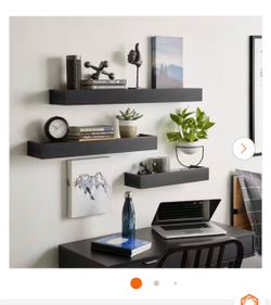 Modern Black Wood Floating Wall Shelf (Set of 3)