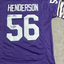 E.J. Henderson Signed Auto Custom Jersey”Forever a Viking" JSA COA Sticker Only