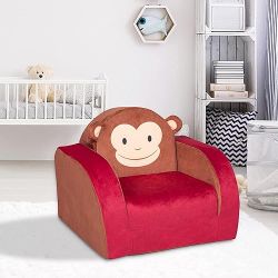 Kinbor Kids Sofa Toddler Fold Out Chair Animals Design Armchair for Nursery Kindergarten, Red  Kdsh216