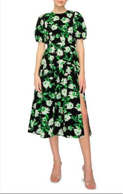 Melloday brand Black Floral Midi Dress with Puff Sleeves