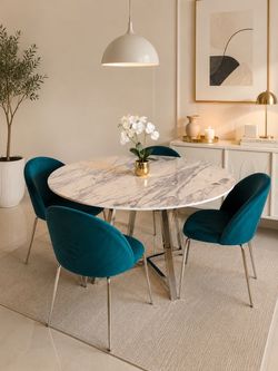 Round Marble Top Dining Table with Chrome Base