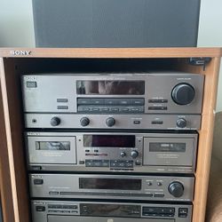 140W Sony High Fidelity system with 5-disc changer and Dolby Pro-Logic surround.