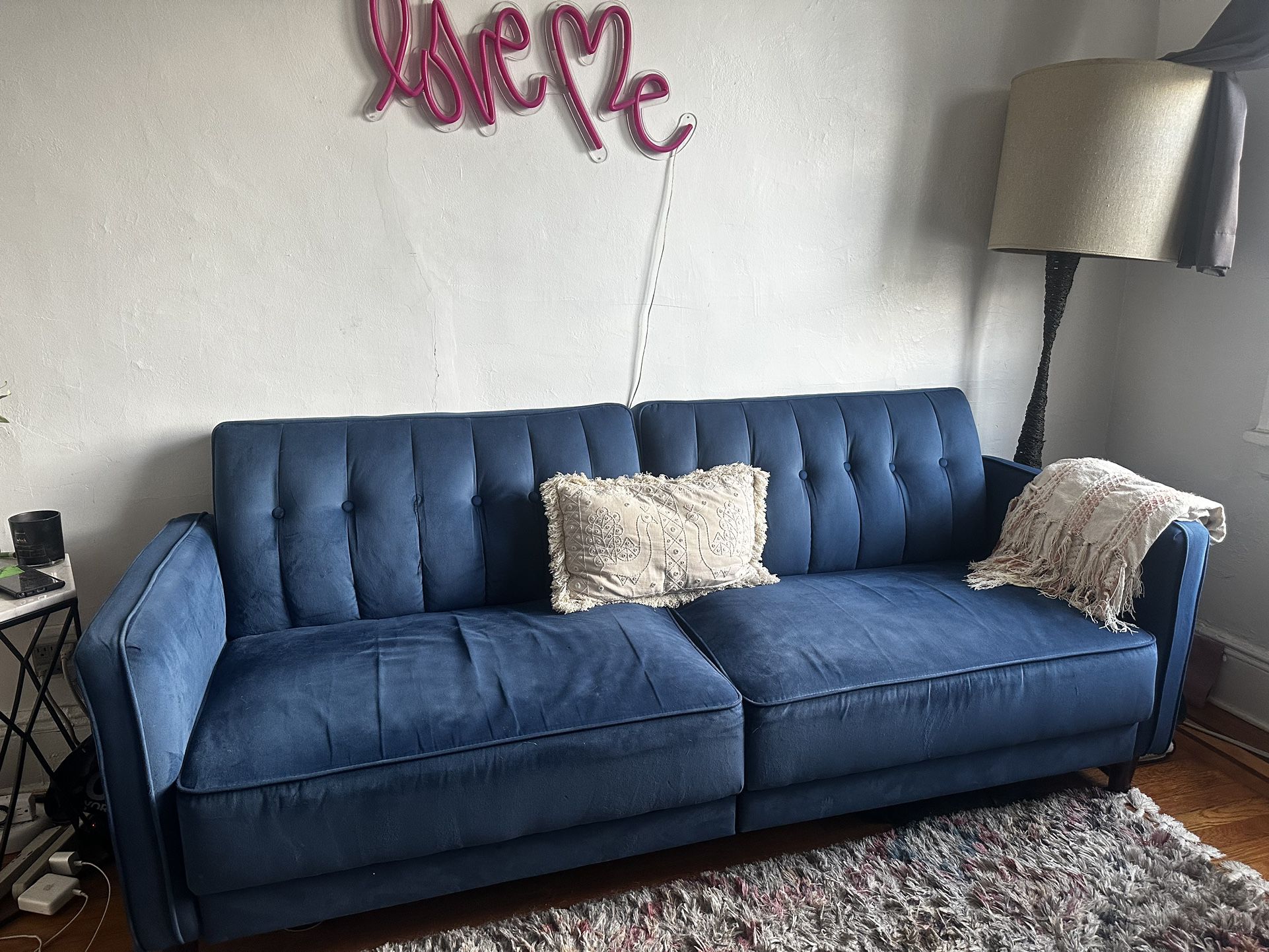 Blue Velvet Sofa Couch 