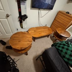 Hardwood Coffee Table + 2 Side Table Set