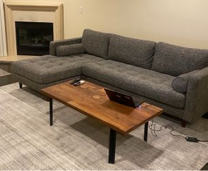 Article - Sven 100" Tufted Leather Left Sectional Charcoal Grey