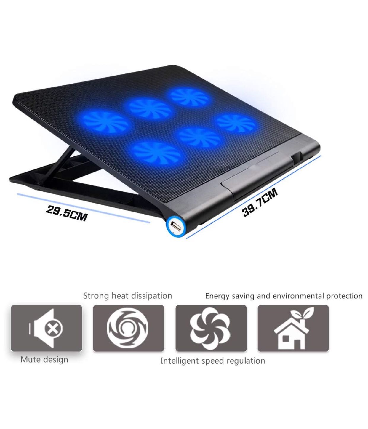 Aicheson Laptop Cooling Pad, AICHESON Laptop Cooling Mat, 6 Quiet Fans USB Powered Adjustable Mount Desk Stand Laptop Chiller with LED for HP Dell Le