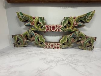 Hand-Carved Painted Wood Floral Architectural Panels