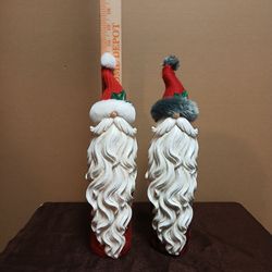 Transpac 15.5" Tall Resin Pencil Santa Figurines Set of 2 Buffalo Plaid Red Carved Beard Farmhouse Christmas Tabletop Decor