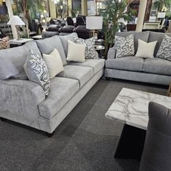 Brand New Light Gray Linen Sofa + Loveseat