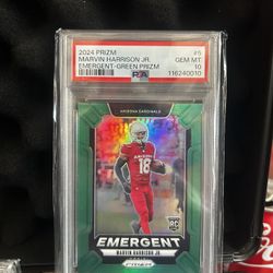 Marvin Harrison Jr. [Green] #5 Football Cards 2024 Panini Prizm Emergent (PSA10)