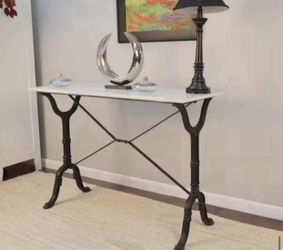 Carolina Chair & Table Vera 42 in. White/Black Standard Rectangle Marble Console Table
