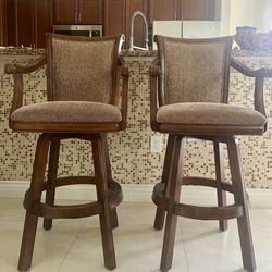 30-in H Bar height Upholstered Swivel Wood Bar Stool with Arms & Back