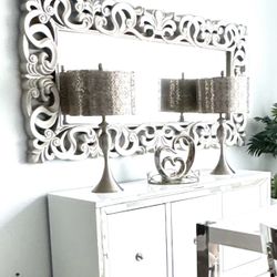 Large Ornate Silver Mirror 