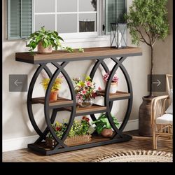 39.4" Industrial Sofa Console Table With 4-Tier Storage Shelves