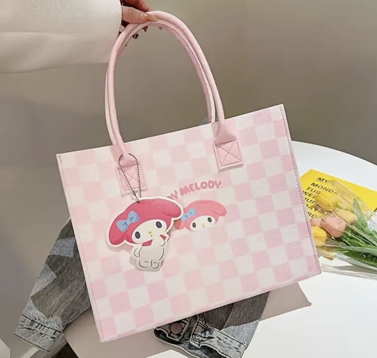 New My melody Pink / Cinnamon Roll Blue Tote Water Proof Hand Bag